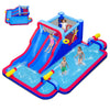 Inflatable water slide park featuring double slides, splash pool, and climbing wall for kids' outdoor fun.