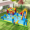 Colorful inflatable water slide bounce house with climbing, sliding, and sports activities for summer fun.