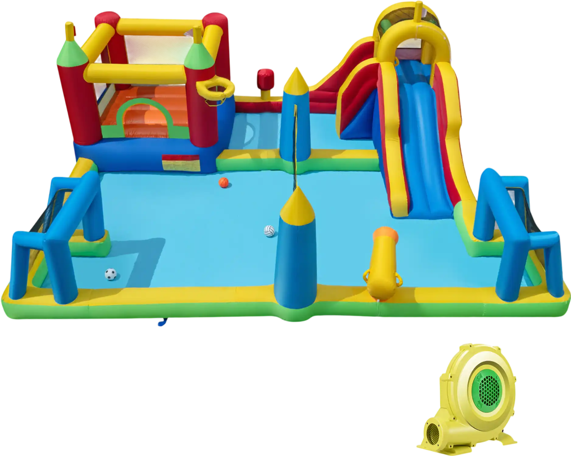 Costway 9-in-1 Inflatable Water Slide Bounce House w/ 735W Blower 57992073 New
