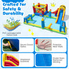 Inflatable water slide bounce house with mesh walls, PVC-laminated fabric, and 14" guardrails for safe summer fun.