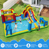 Colorful inflatable water slide bounce house with climbing, sliding, and water features for kids aged 3-12.