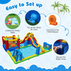 Inflatable Water Slide Bounce House with 750W blower, featuring jumping, climbing, sliding, and water activities for.