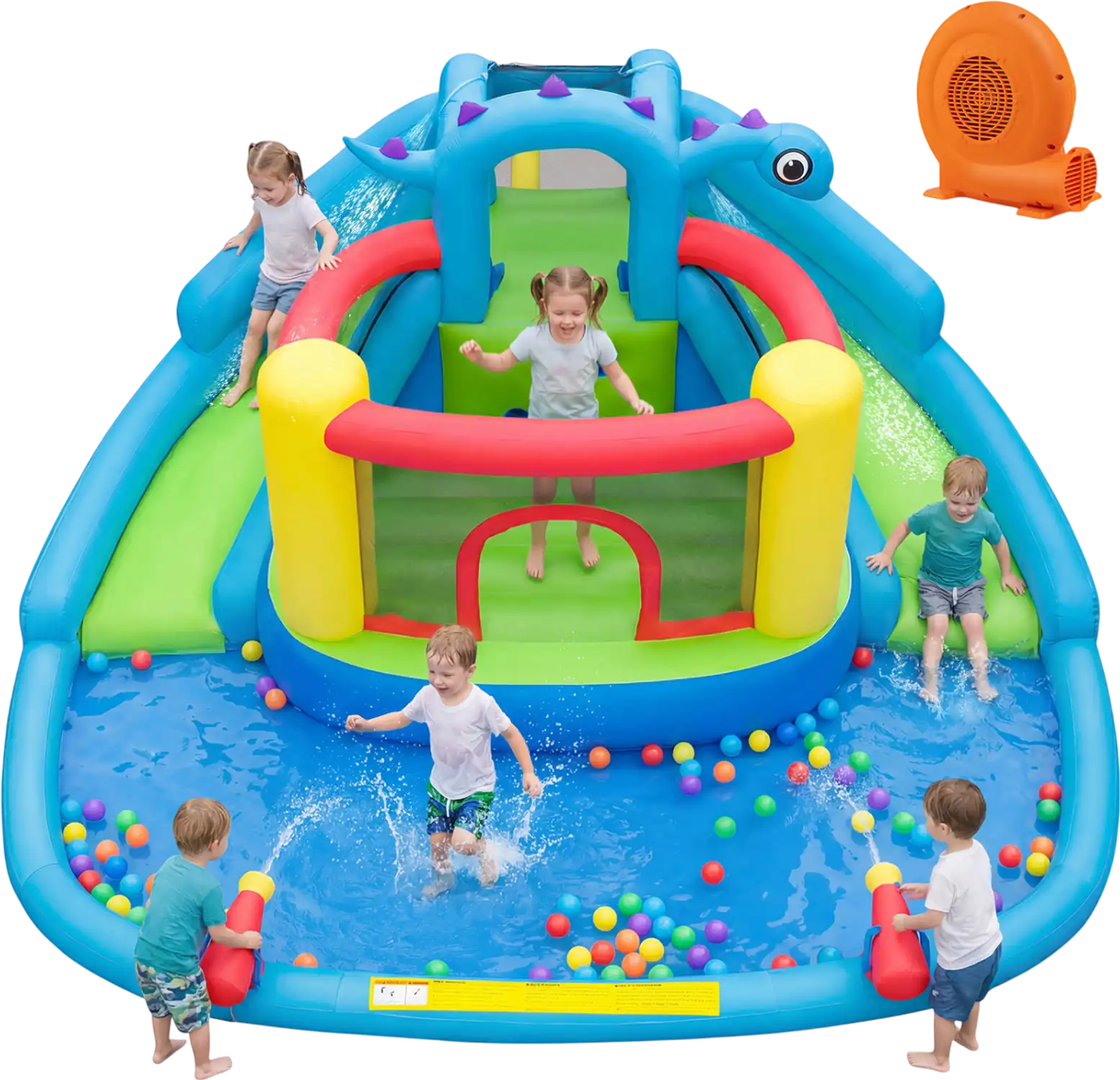 Costway Dinosaur Kids Inflatable Bounce House Water Park Double Slides 750W Blower 88214674 New