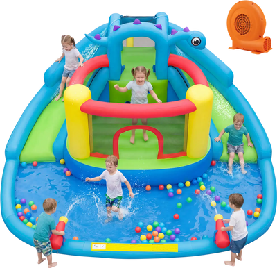 Costway Dinosaur Kids Inflatable Bounce House Water Park Double Slides 750W Blower 88214674 New