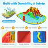 Inflatable water slide park featuring two long slides, climbing walls, and a large splash pool for yard parties.
