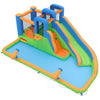 Inflatable water slide with dual climbing walls, spacious jumping area, and splash pool for outdoor fun and exercise.