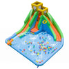 Vibrant inflatable water slide for kids includes a climbing wall, water cannon, and splash pool for thrilling outdoor enjoyment.