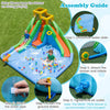 Inflatable water slide with double slides, splash pool, and basketball hoop for backyard fun and active play.
