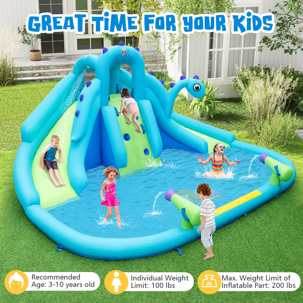 Inflatable water slide with dual slides and splash pool, made of tear-proof 420D Oxford cloth, perfect for outdoor fun.