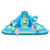 Inflatable water slide with dual slides and large splash pool, made of durable 420D Oxford cloth for outdoor fun.
