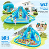 Inflatable water slide with dual slides and large splash pool, made of durable 420D Oxford cloth for outdoor fun.