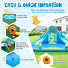 Inflatable water slide with dual slides, large splash pool, and 584W blower for outdoor summer fun.