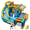Colorful inflatable water slide bounce house featuring a built-in water cannon and spacious pool for exciting kids'.