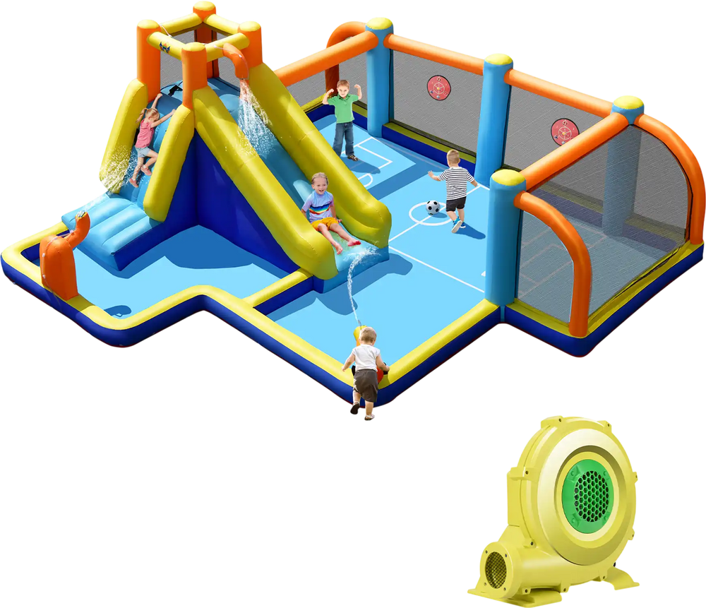 Giant Soccer-Themed Inflatable Water Slide with 735W Blower