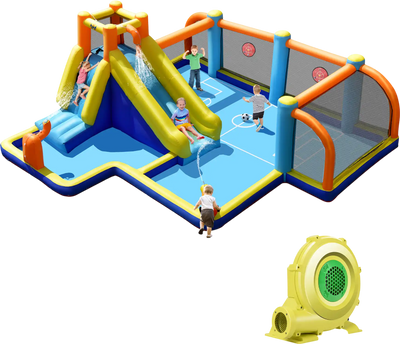 Costway Giant Soccer-Themed Inflatable Water Slide w/ 735W Blower 26943871 New