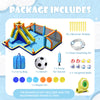 Giant soccer-themed inflatable water slide for kids, featuring dual water cannons and a climbing wall for outdoor fun.