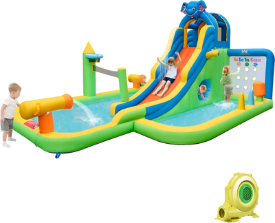 Costway 9-In-1 Inflatable Water Slide Kids Backyard Water Park w/ 735W Blower 25873961 New