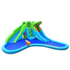 Colorful 7-in-1 inflatable bounce house with water slide, climbing wall, and splashing pool for outdoor fun.