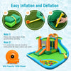 Inflatable water slide park with palm design, featuring two slides, splash pool, and 780W blower for summer fun.