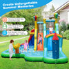 Inflatable water slide park with double long slides, splash pool, and climbing wall for summer fun and entertainment.