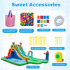 Carrying bag and accessories for the Inflatable Water Slide Park, including water hose, repair kit, and ground stakes.