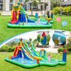 Small splash pool and climbing wall on the inflatable water slide park for enhanced summer entertainment and fun.