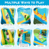 Inflatable water slide with dual slides, climbing wall, and splash pool for outdoor fun and active play.