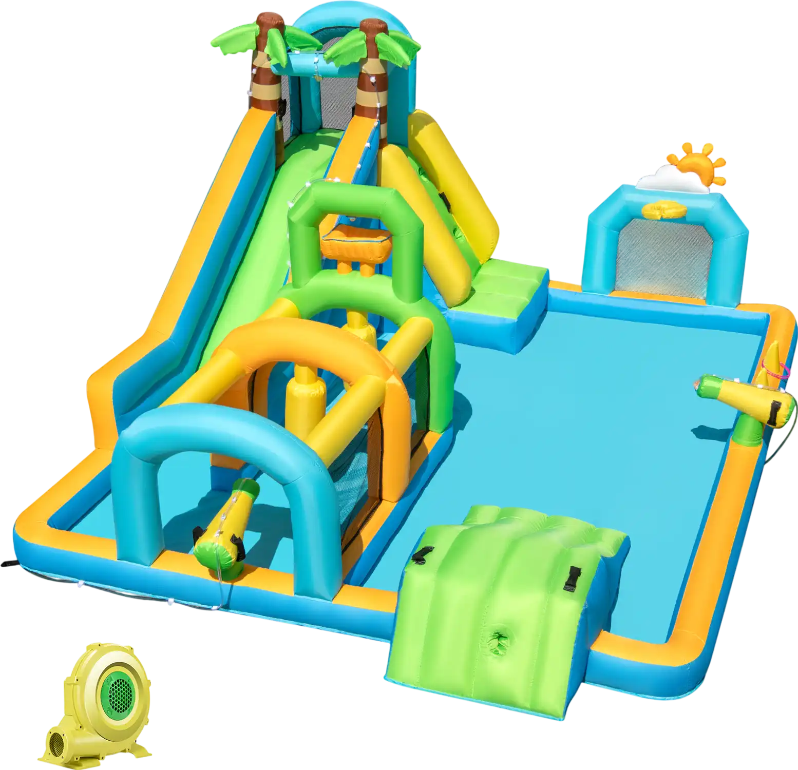 Costway Tropical Theme Dual Slide Inflatable Water Park w/ 735W Blower 738924156 New