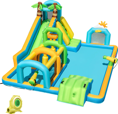 Costway Tropical Theme Dual Slide Inflatable Water Park w/ 735W Blower 738924156 New