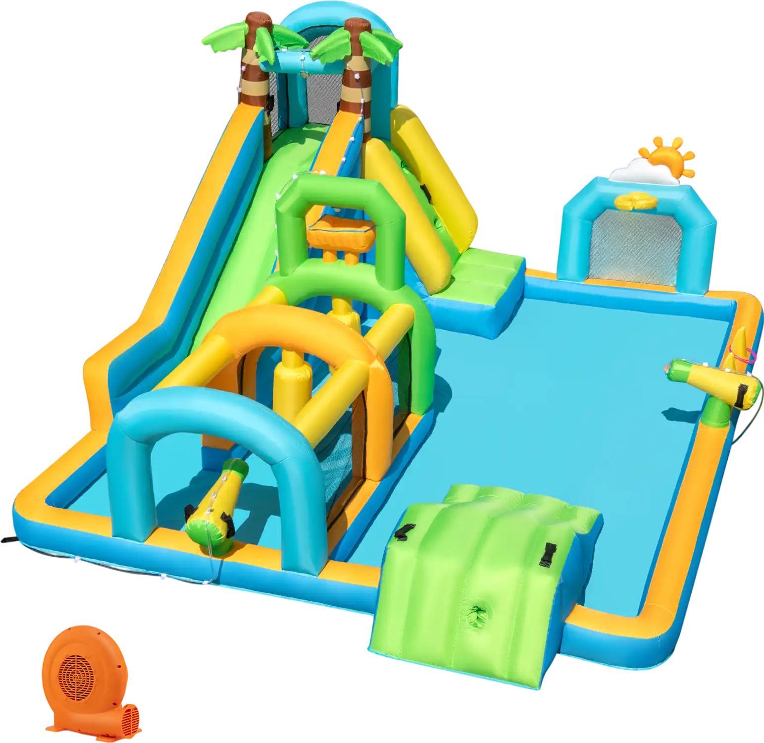 Costway Tropical Theme Dual Slide Inflatable Water Slide Aqua Park w/ 750W Blower 468927153 New