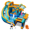 Colorful inflatable water slide bounce house with pool, slide, and games for kids' outdoor fun and play.