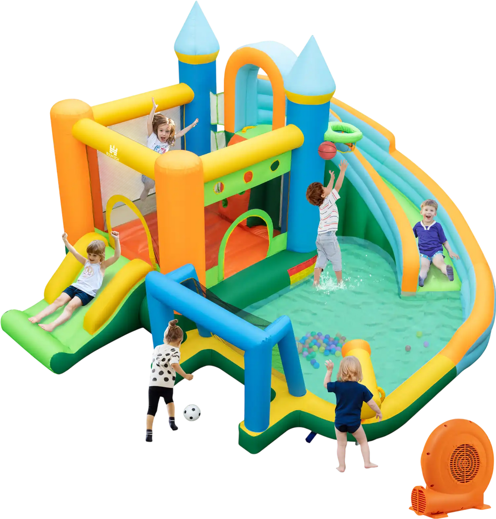 Inflatable Water Slide with Dual Slides and Splash Pool Bounce House with 680W Blower