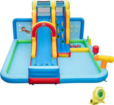 Costway Inflatable Water Park Long Slide Splash Pools Ball Pit w/ 735W Blower 79483516 New