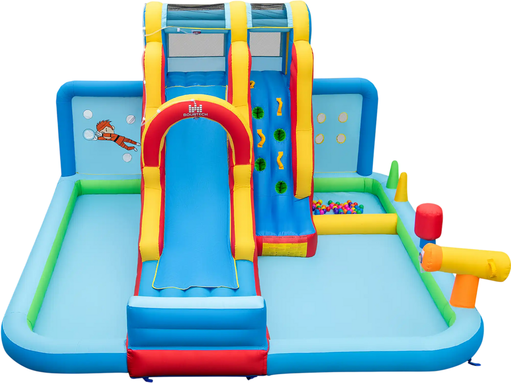 Inflatable Water Slide Water Park with Long Slide and Splash Pools and Ball Pit without Blower