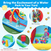 Inflatable water slide park featuring a long slide, ball pit, and various games for backyard summer fun.