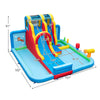 Inflatable water slide park dimensions showing a long slide, splash pools, and ball pit for safe summer enjoyment.
