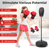 Adjustable inflation-free punching bag with odorless boxing gloves, designed for kids 5+, promoting strength and.