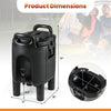 Black insulated beverage dispenser with ergonomic handles, measuring 19" tall and 16" wide, ideal for parties and.
