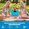 Insulated portable cooler in blue with spacious interior, cup holders, and safety buckle, perfect for outdoor.