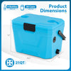 Insulated portable cooler in blue with 21QT capacity, featuring cup holders and a user-friendly handle for outdoor.