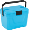Blue insulated portable cooler with cup holders, triple-layer insulation, and user-friendly handle for outdoor.