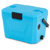 Insulated portable cooler in blue with cup holders, designed for outdoor activities, featuring triple-layer insulation.