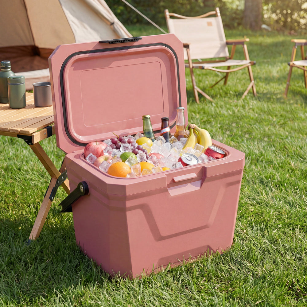 Insulated Portable Cooler Hard Shell Ice Chest with 2 Cup Holders-Pink - Gallery View 1 of 11
