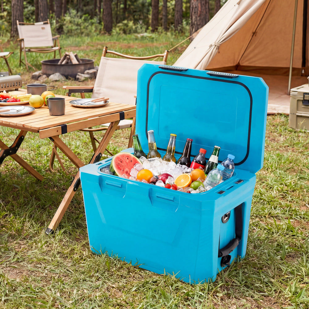 Insulated Portable Cooler Hard Shell Ice Chest with 2 Cup Holders Bottle Opener and Drain Plug-Blue - Gallery View 1 of 11