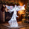 Life-size 5.2 ft iridescent Christmas angel decoration with 230 cold white LEDs for indoor or outdoor holiday displays.