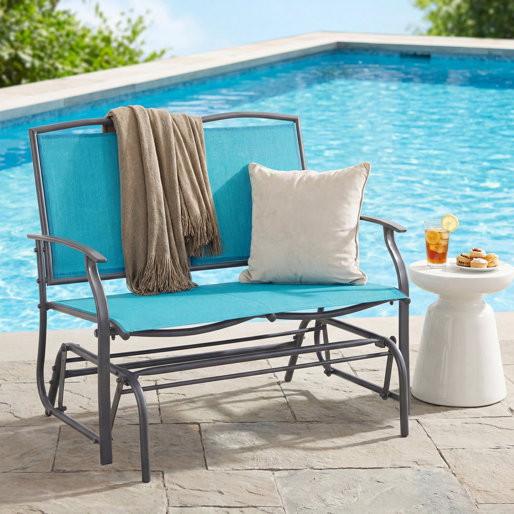 Iron Patio Rocking Chair for Outdoor Backyard-Turquoise - Gallery View 1 of 12