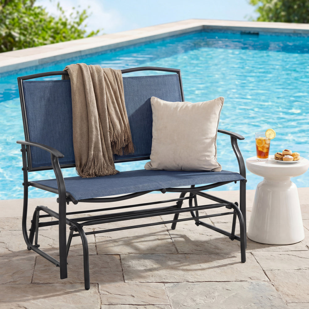 Iron Patio Rocking Chair for Outdoor Backyard and Lawn-Navy - Gallery View 1 of 12