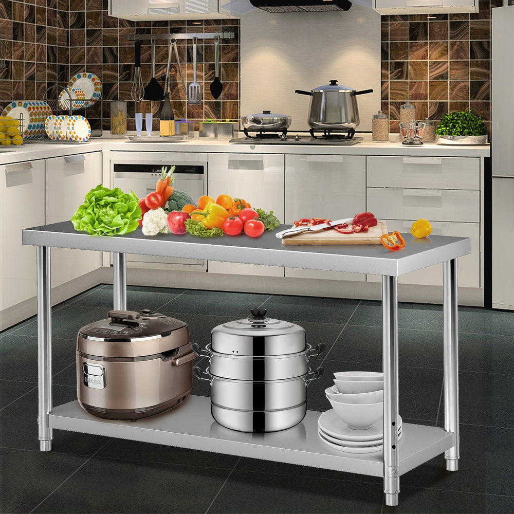 Vevor Prep Table 60" x 24" x 34" Stainless Steel 550 lbs. Capacity with Adjustable Undershelf New