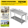 Vevor Prep Table 60" x 24" x 34" Stainless Steel 550 lbs. Capacity with Adjustable Undershelf New