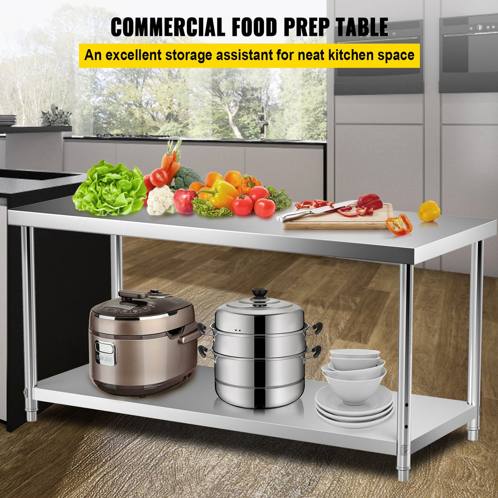 Vevor Prep Table 72" x 30" x 34" Stainless Steel 550 lbs. Capacity with Adjustable Undershelf New